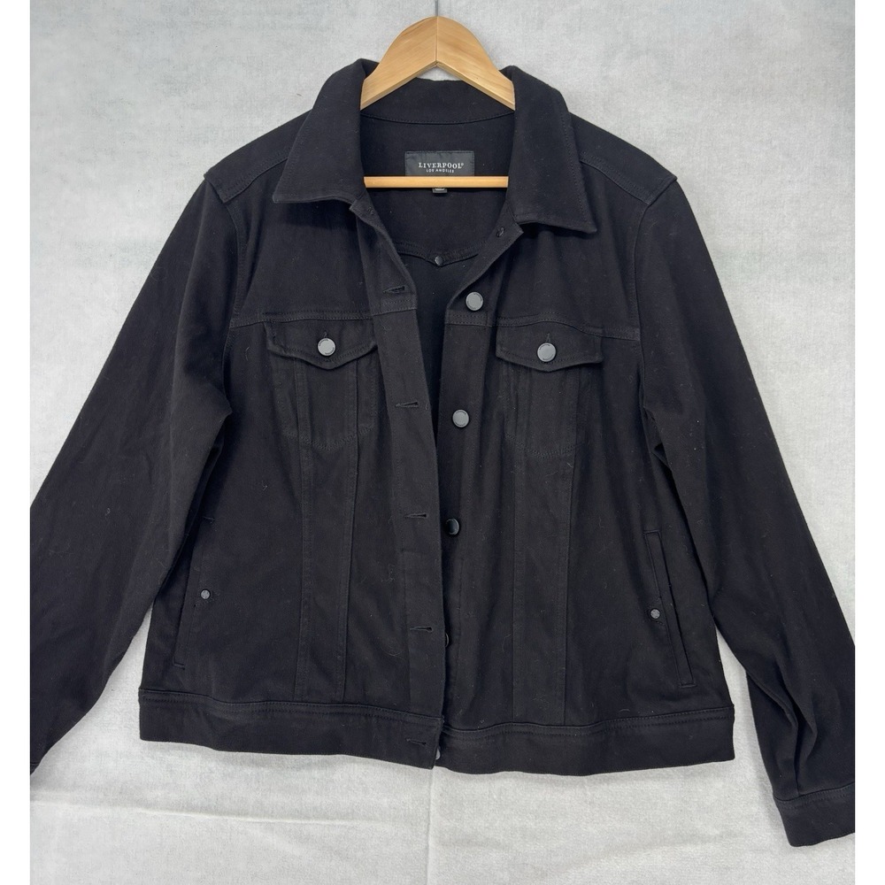 Liverpool Women's XL Black Moto Jacket Stretch Biker Trucker Cotton Blend EUC